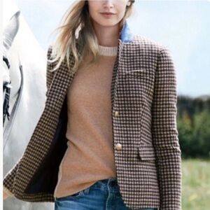 NWOT J Crew Brown Houndstooth blazer Jacket Sz 2